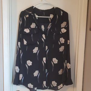 Anne Taylor Black Floral Blouse L